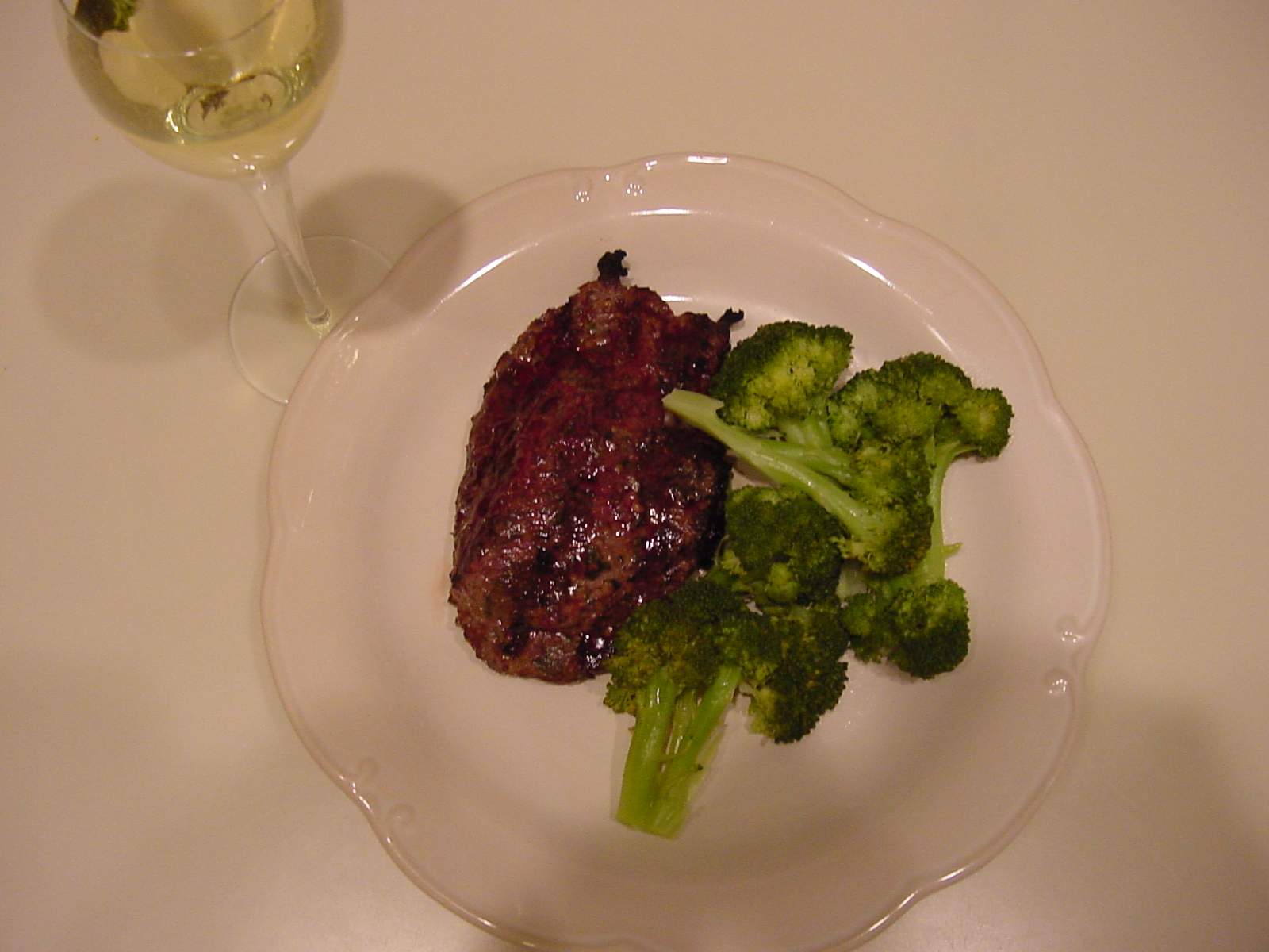 Beef Rib Steaks grilled in Pesto Marinade and Steamed Broccoli
