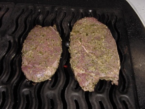Beef Rib Steaks Marinated in Pesto